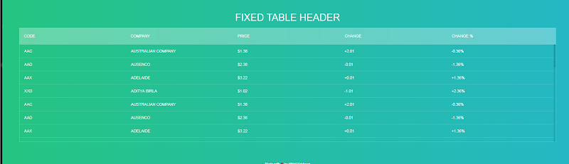 Fixed Table Header