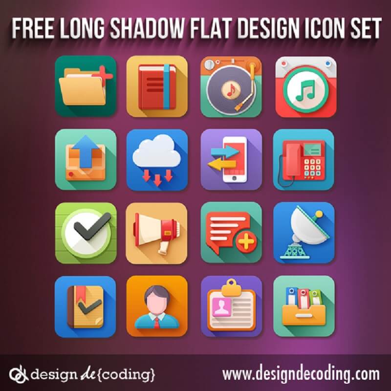 Free Long Shadow Flat Design Icon Set