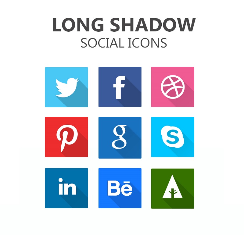 Long Shadow Social Icons PSD