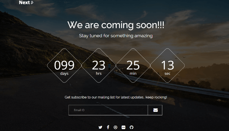 Next Responsive Coming Soon Bootstrap Template