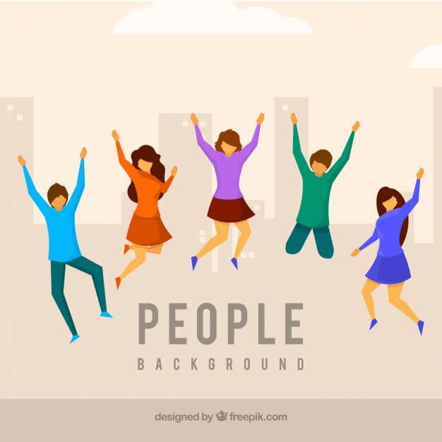 Flat background with people jumping