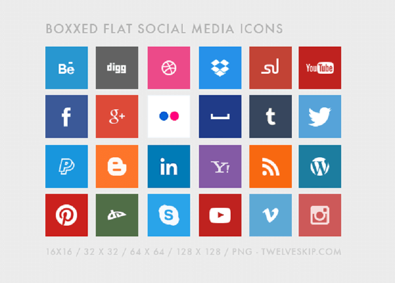 Free Boxed Social Media Icons with Flat Design