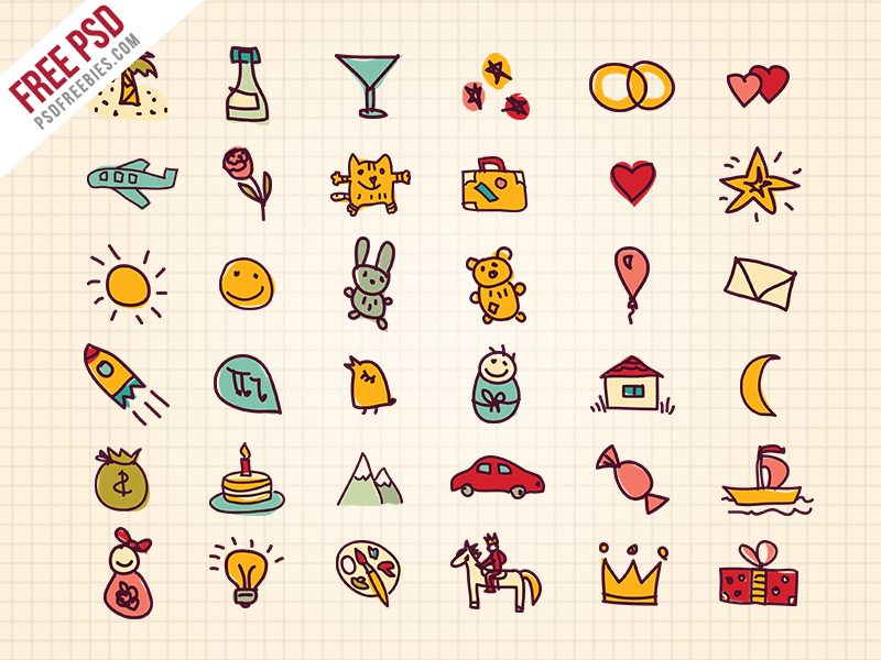 Greetings Doodles Hand Drawn Iconset PSD