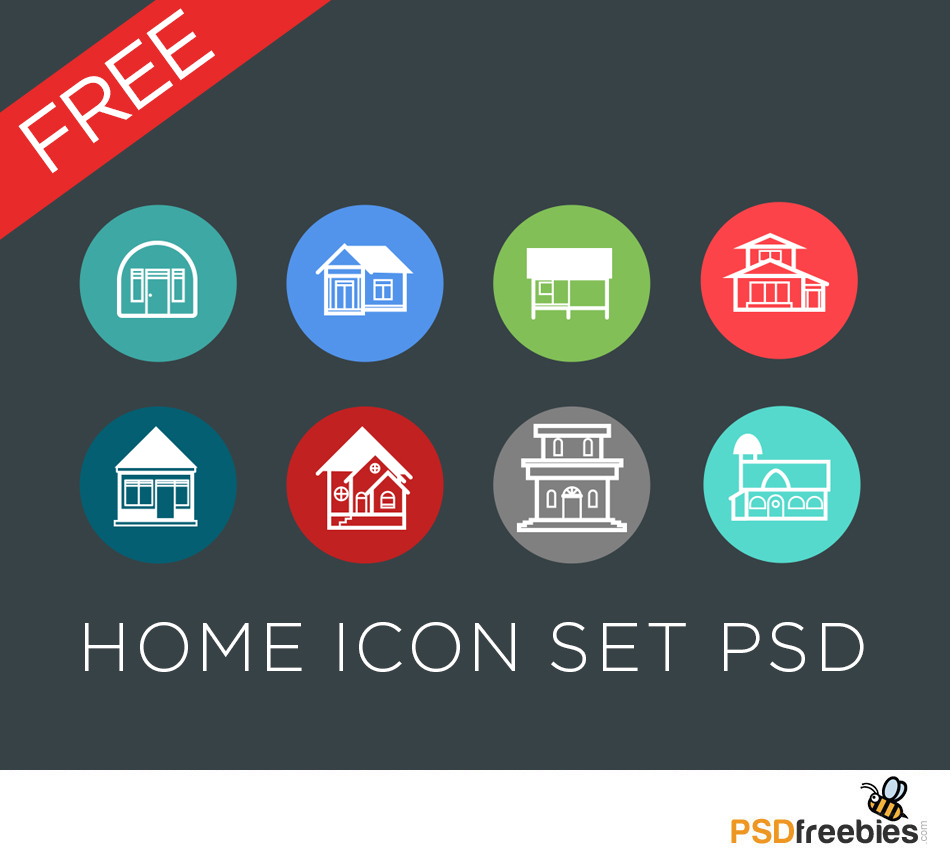 Flat style Home Icon set PSD