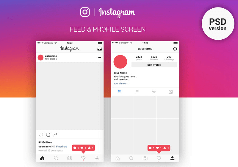 Instagram Feed and Profile PSD UI
