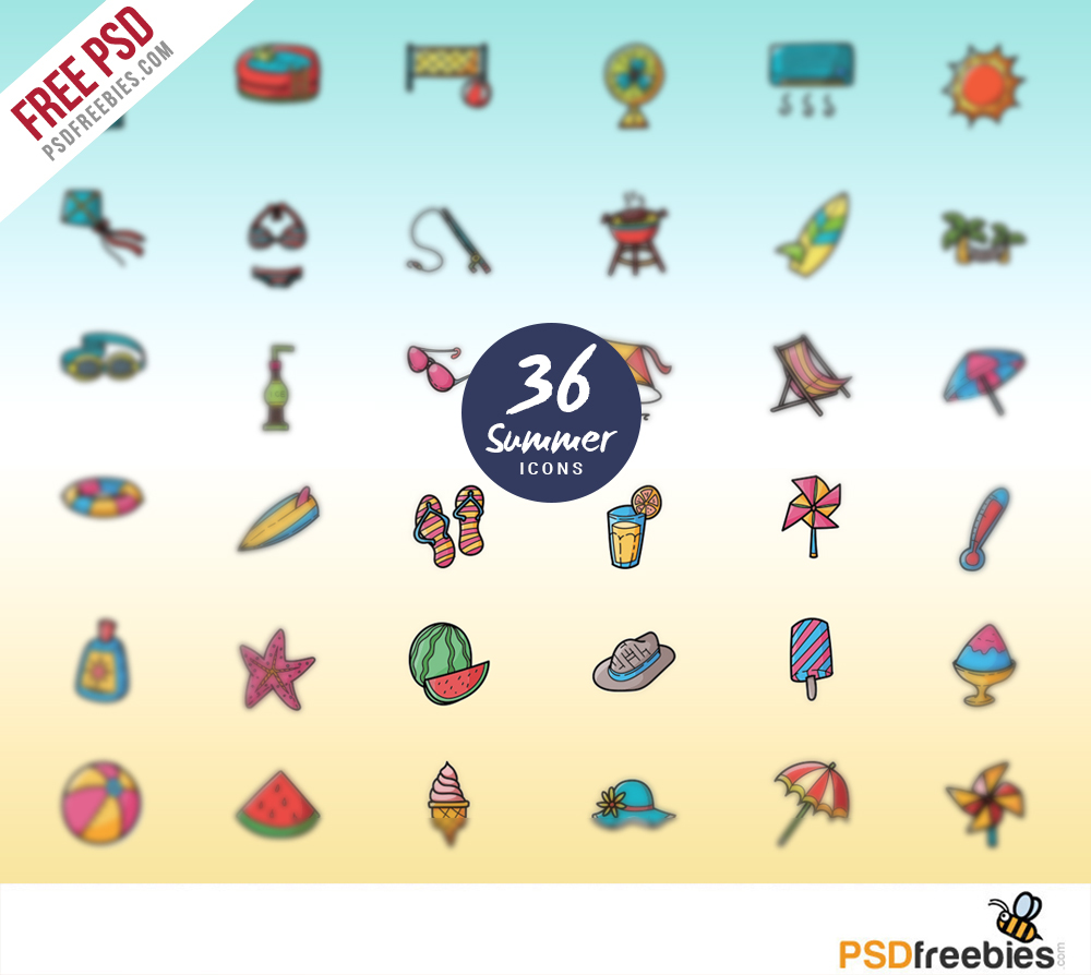 Summer Vacations and Holidays Icon set Free PSD