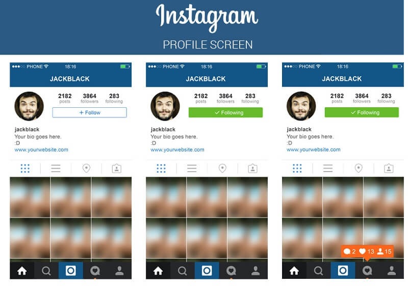 Instagram Profile Screen Layout PSD