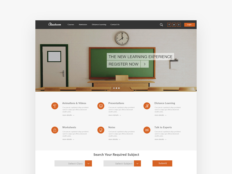 Online Education Website Template Free PSD