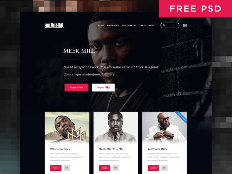 Simple Music Artist Web Page Template PSD