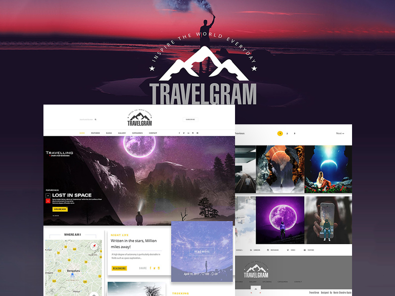 TravelGram- TravelBlog UI PSD Template (Free Download)