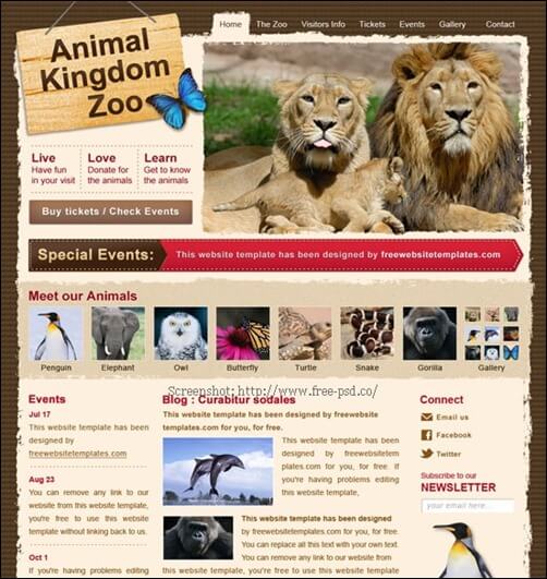 Animal kingdom psd web template