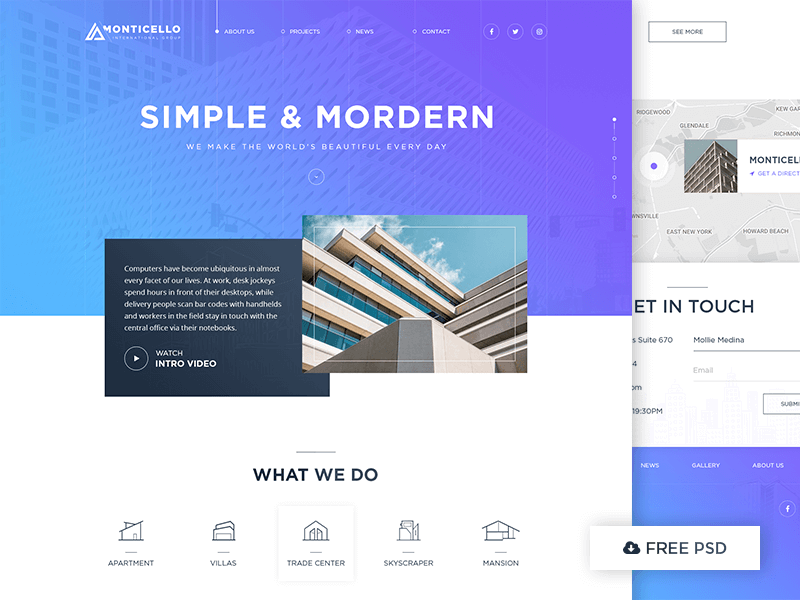 Modern Architecture Website Template Free PSD