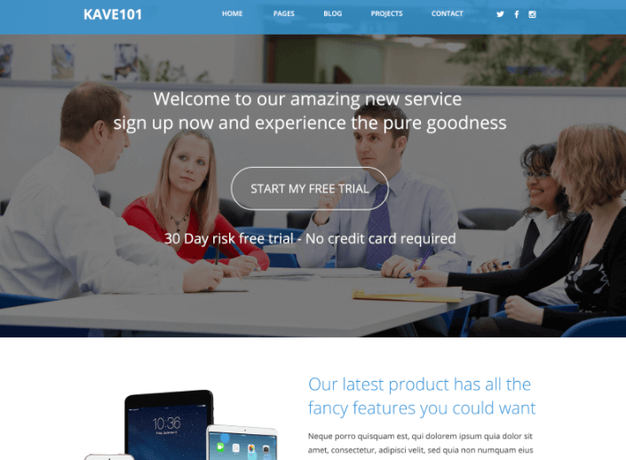 kave101 – Free Landing Page Template PSD