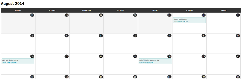 HTMLS/CSS Calendar