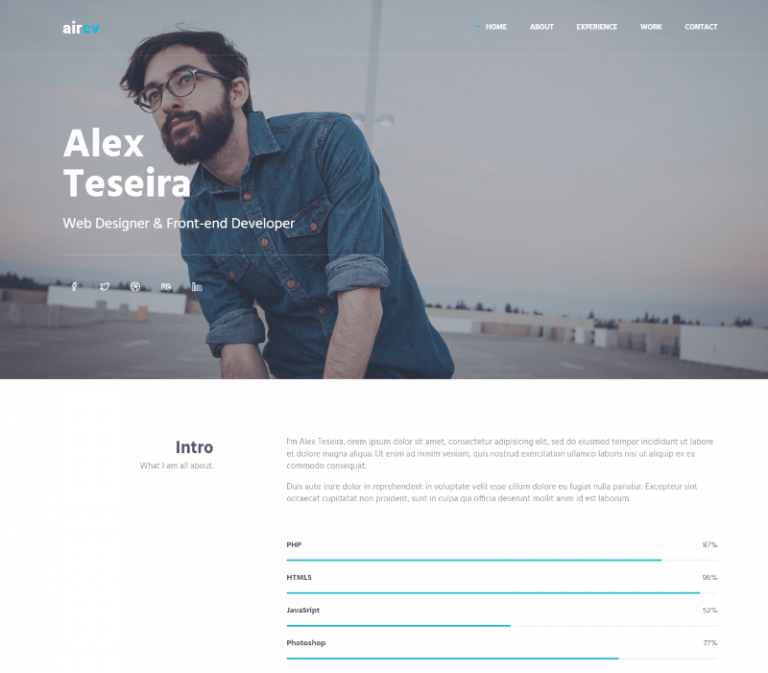 15 Best Free Resume Html Website - Aircv %E2%80%93 Free Responsive Personal Portfolio Website Template 1 768x673