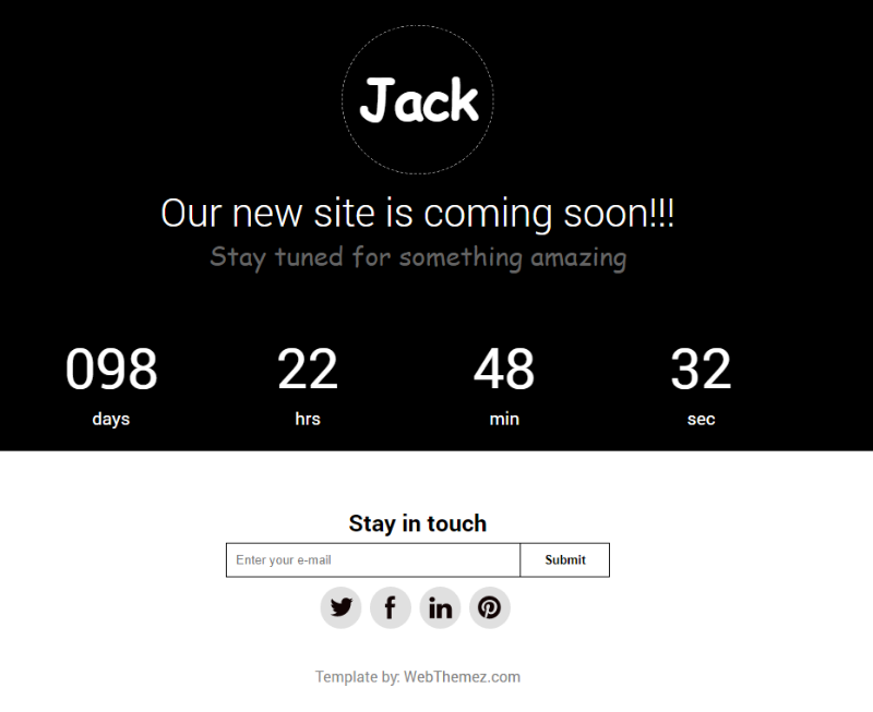 Jack: Free Coming Soon Html Templates