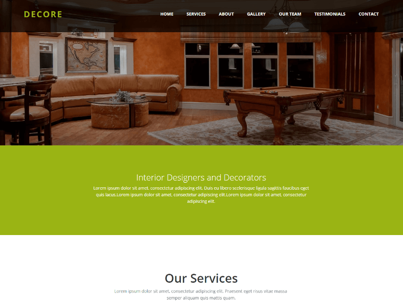 Decore Interior design HTML Bootstrap Website Template