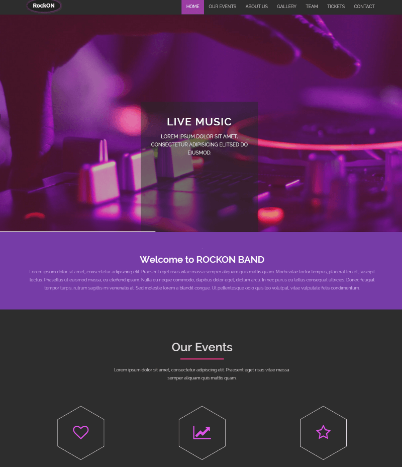 Rockon Free Music Bootstrap Web Template