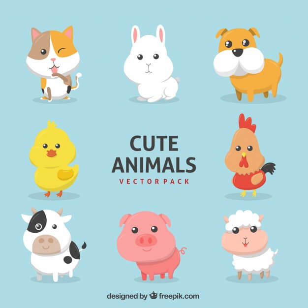 Assortment of farm animals in flat design