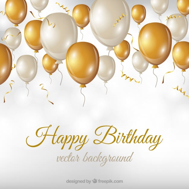 Birthday background with white and golden balloons