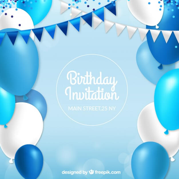 Birthday invitation with blue balloons