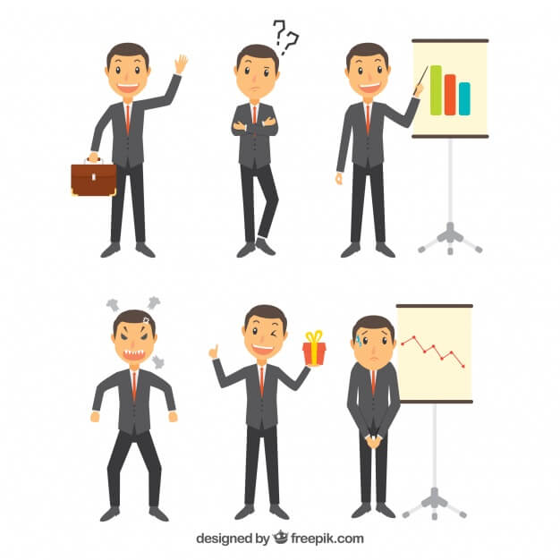 Collection of expressive businessman character in several postures