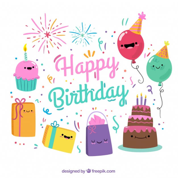 Colorful background with smiling birthday items