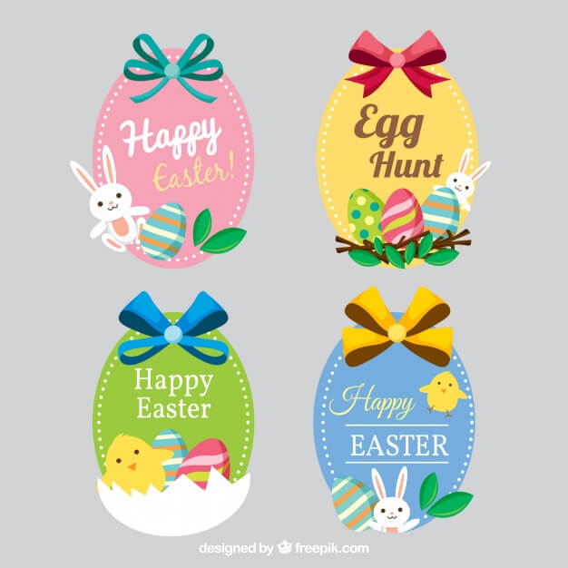 Cute stickers with happy easter bows