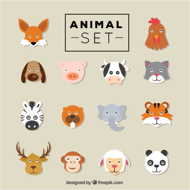 Flat animal heads set