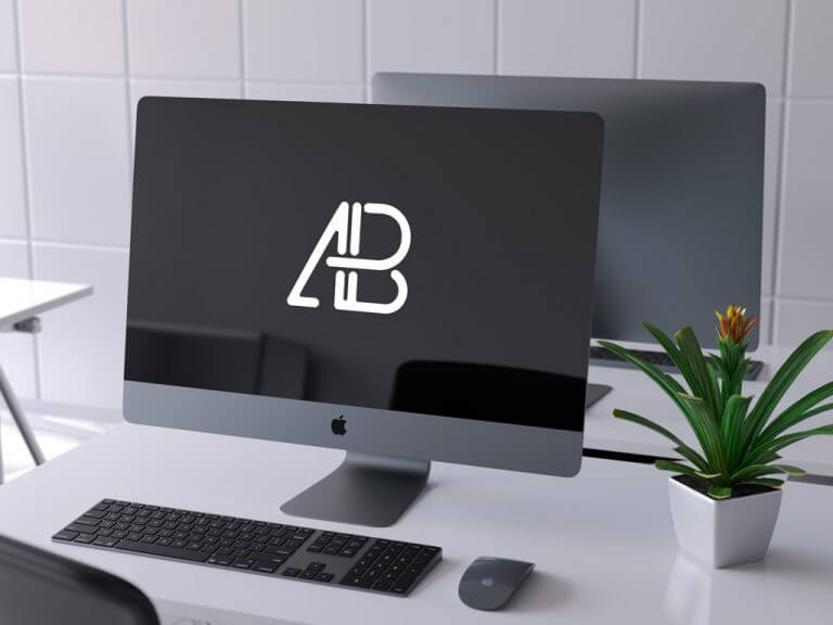 iMac Pro with Keyboard on a Table Mockup