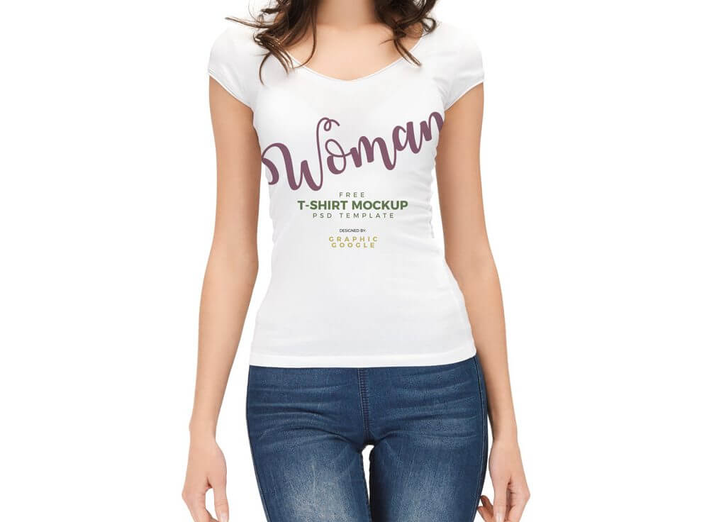 Woman wearing T-Shirt Mockup