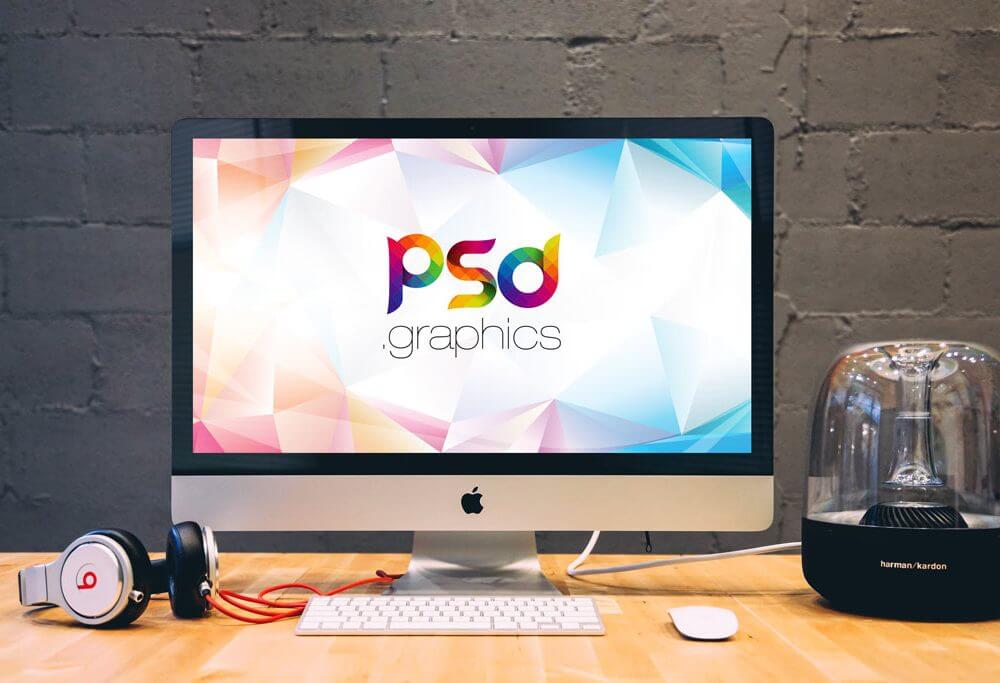 iMac with Keyboard on Desk Mockup