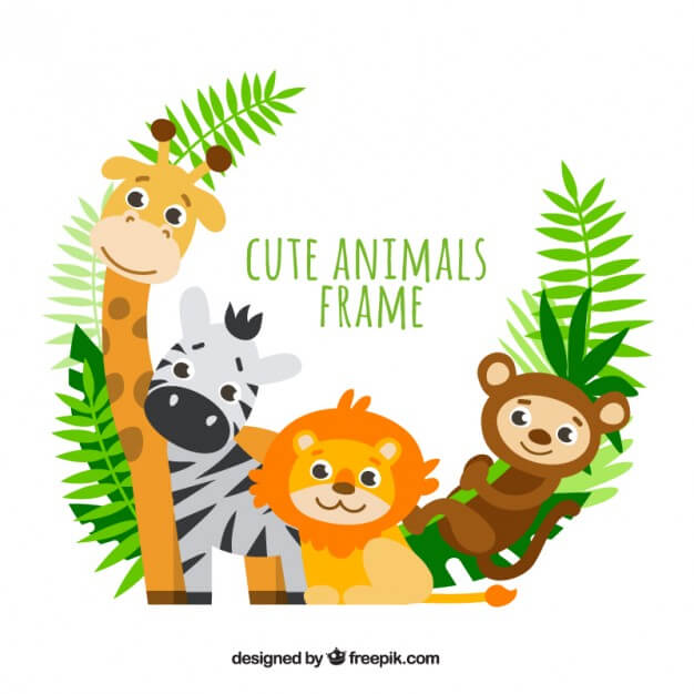 Lovely animals with palm leaves frame
