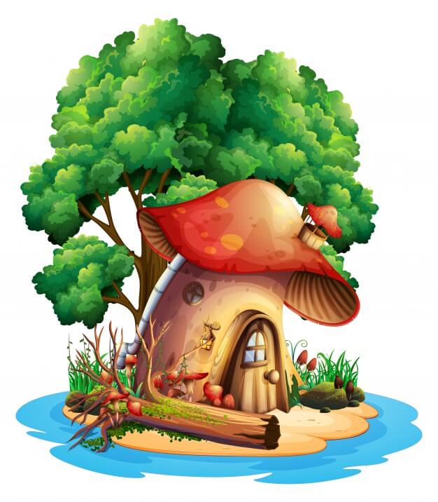 Mushroom house on island