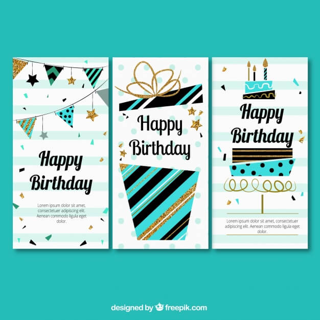 Three greeting of birthday in retro style