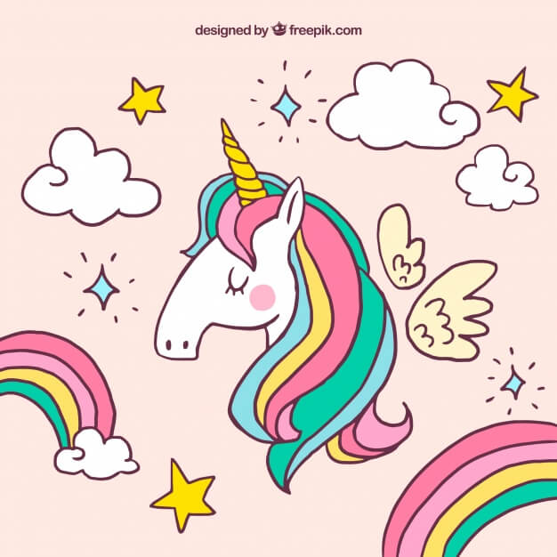 Unicorn background and other hand drawn elements