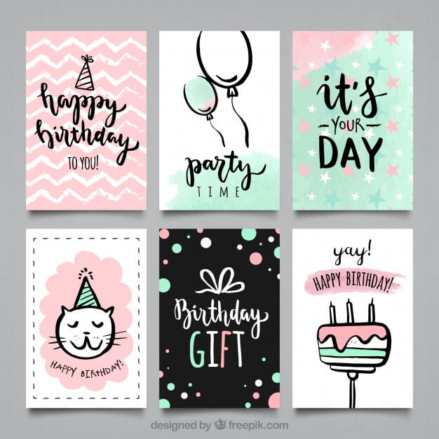 Water color bithday party cards collection