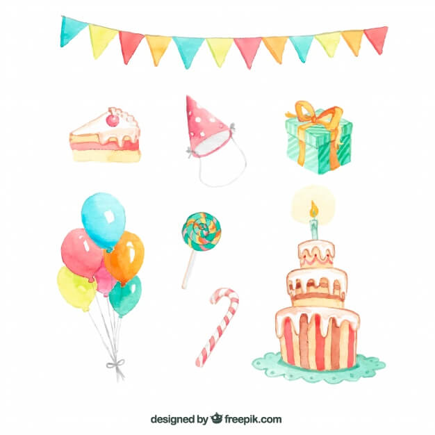 Watercolor birthday elements