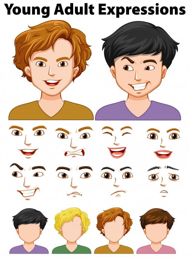 Young people expressions with different faces