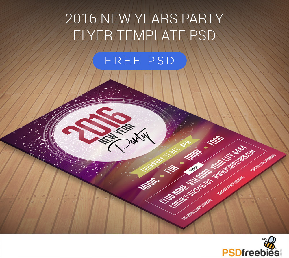 Folleto de fiesta de año nuevo 2016 PSD gratuito