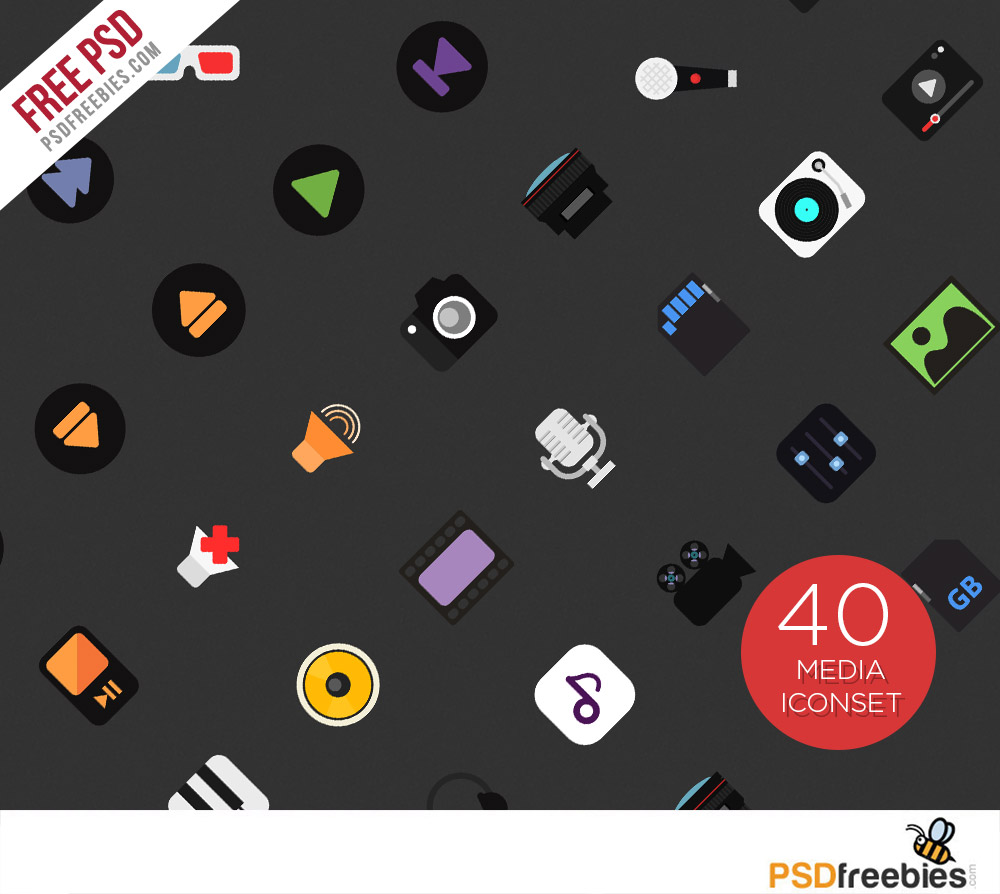 40 Music and Media Icon set Free PSD