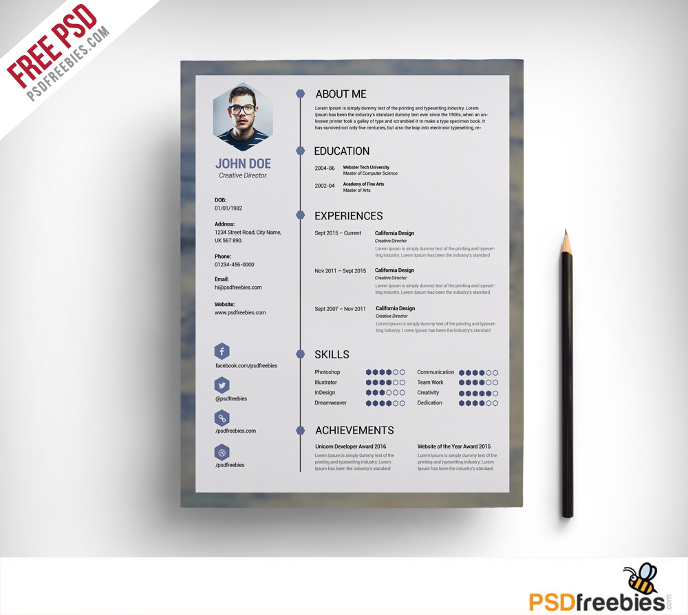 Free Clean Resume PSD Template