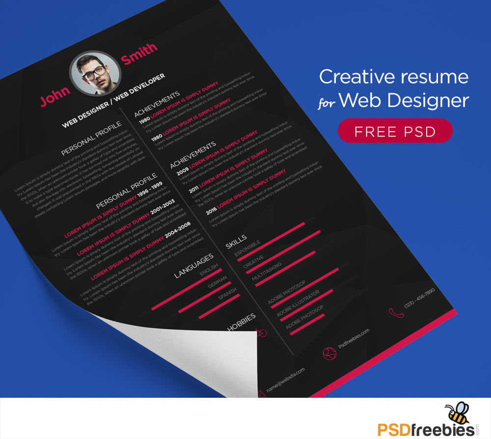 Free Creative resume for Web Designer PSD
