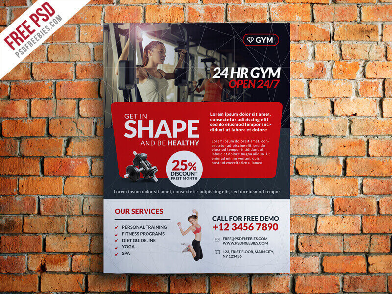 Gym and Fitness Club Flyer Template Free PSD