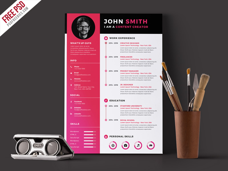 Modern Resume CV Template Free PSD