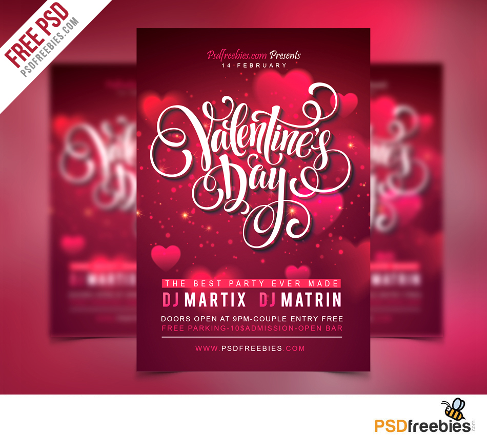 Free Valentines Party Flyer PSD Template