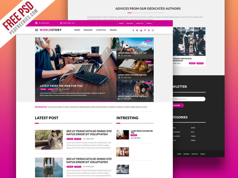 Multipurpose Magazine Blog Web Template PSD