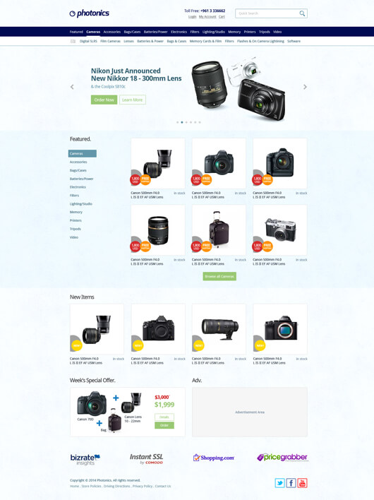 E-commerce Camera Store Website Template (Psd)