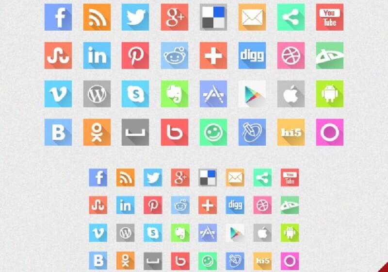 Flat Shadow Social Media Icons