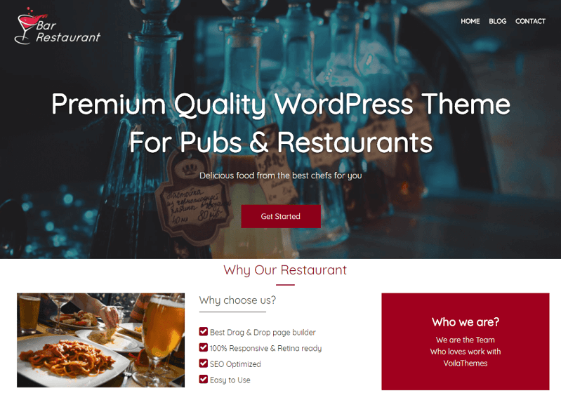 Bar Restaurant: Free Restaurant WordPress Themes